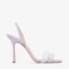 “72138” Lilac Suede Sandal with Feather Embellishment