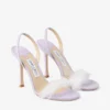 “72138” Lilac Suede Sandal with Feather Embellishment