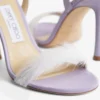 “72138” Lilac Suede Sandal with Feather Embellishment