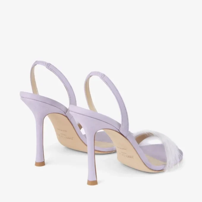 “72138” Lilac Suede Sandal with Feather Embellishment