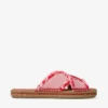 Aciel Sandal Flat Ruby Red Mix Frayed Flecked Canvas Flat Sandals