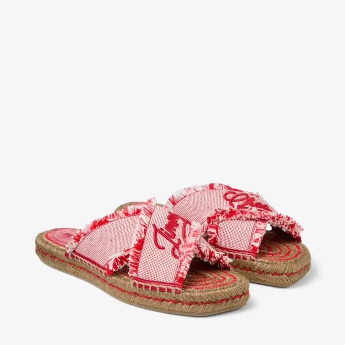 Aciel Sandal Flat Ruby Red Mix Frayed Flecked Canvas Flat Sandals