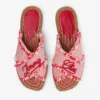 Aciel Sandal Flat Ruby Red Mix Frayed Flecked Canvas Flat Sandals