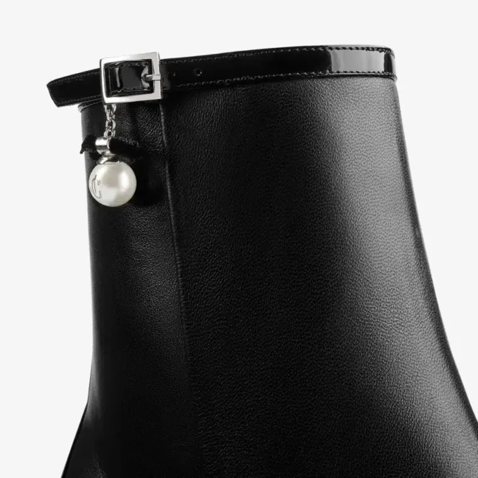 Adry Ankle Boot 60 Black Patent and Nappa Leather Boots with Pearl Charm