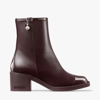 Adry Ankle Boot 60 Deep Merlot Patent Nappa Leather Ankle Boots with Pearl Charm