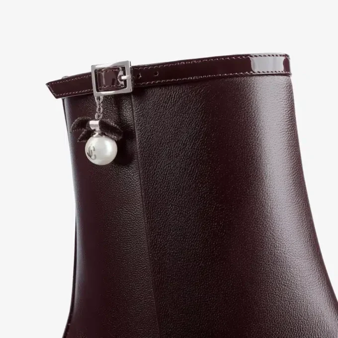 Adry Ankle Boot 60 Deep Merlot Patent Nappa Leather Ankle Boots with Pearl Charm