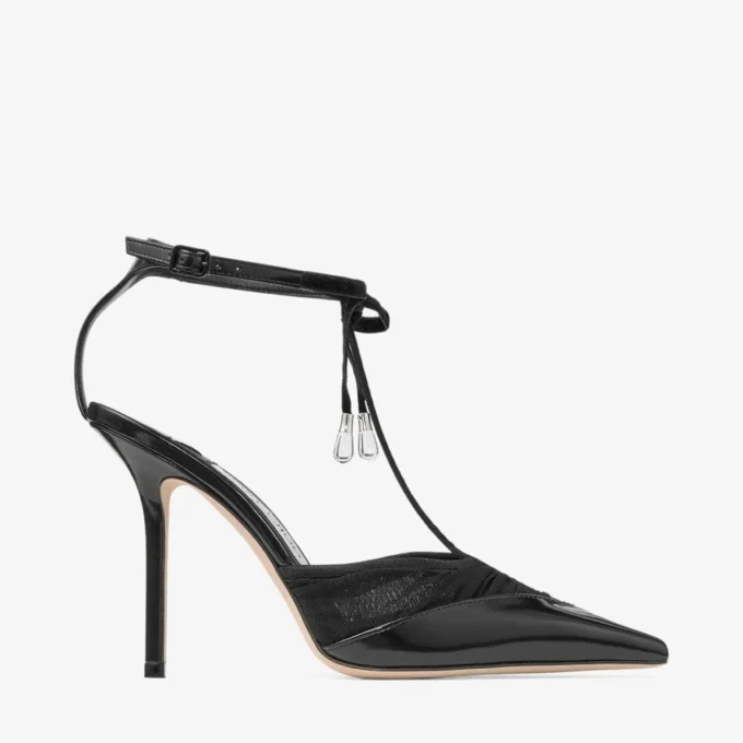 Afia Mesh 100 Black Spazzolato and Ruched Tulle Pumps