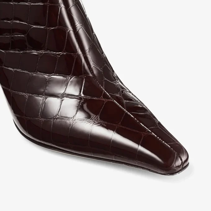 Agathe Knee Boot 85 Sambuco Shiny Croc Embossed Leather Knee High Boots