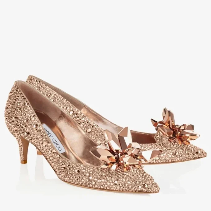 Allure Rose Gold Crystal Covered Pointy Toe Pumps