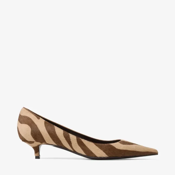 Amelia 35 Chocolate Zebra Printed Pony Pumps