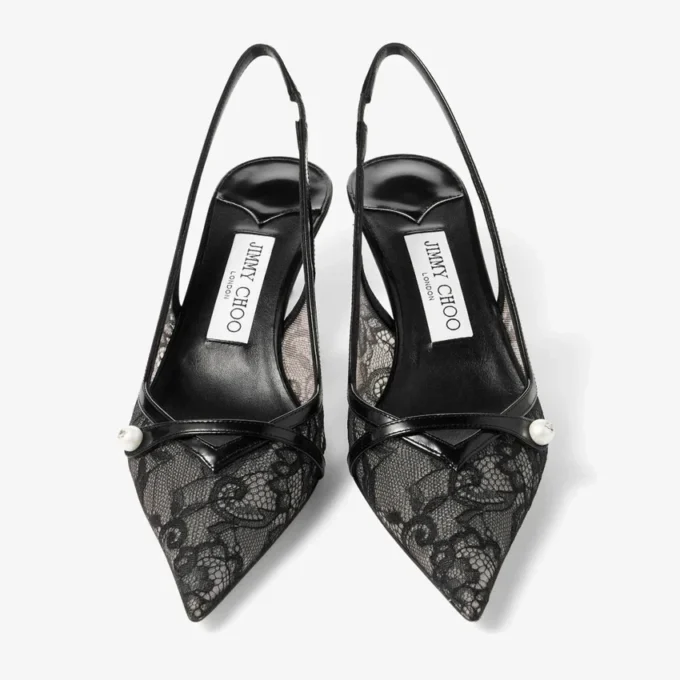 Amita 45 Black Jimmy Choo Lace and Spazzolato Pumps