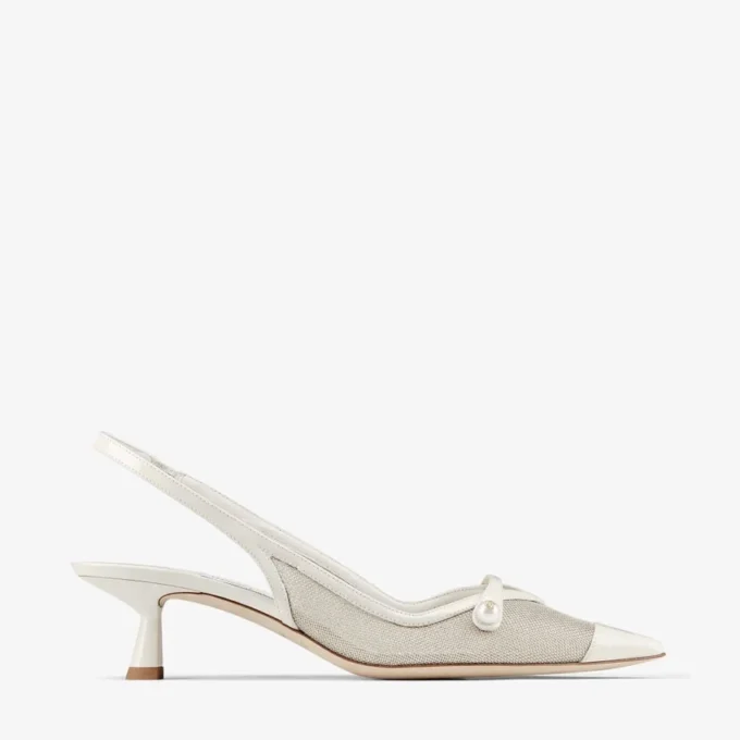 Amita 45 Latte and Champagne Patent and Metallic Mesh Sling Back Pumps
