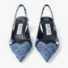 Amita 45 Marine Crosshatch Denim and Patent Leather Slingbacks