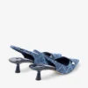 Amita 45 Marine Crosshatch Denim and Patent Leather Slingbacks