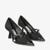 Aren Pump 65 Black Spazzolato and Heart Mesh Pumps with Pearl Charm