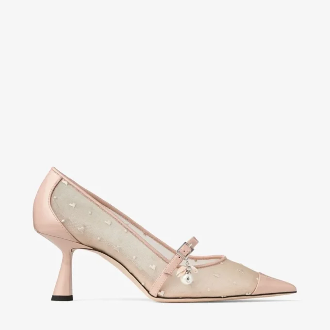 Aren Pump 65 Macaron Leather and Heart Mesh Pumps with Pearl Charm