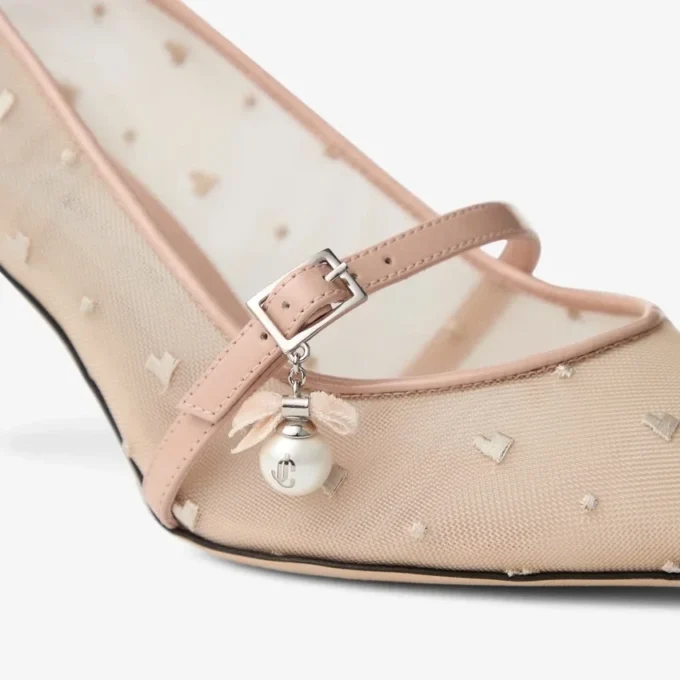 Aren Pump 65 Macaron Leather and Heart Mesh Pumps with Pearl Charm