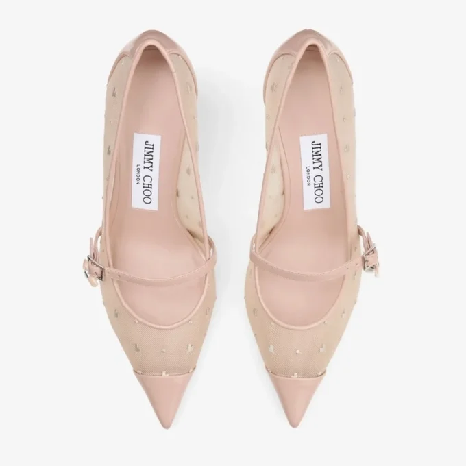 Aren Pump 65 Macaron Leather and Heart Mesh Pumps with Pearl Charm