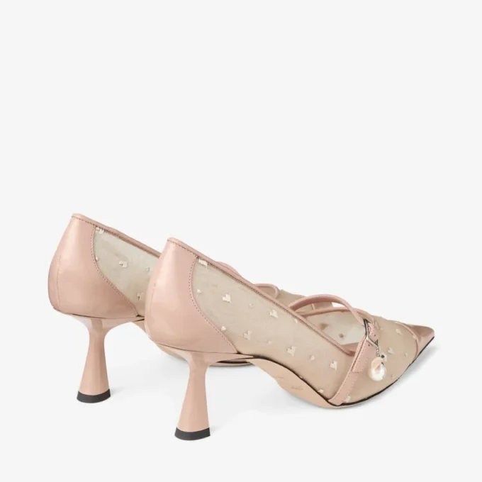 Aren Pump 65 Macaron Leather and Heart Mesh Pumps with Pearl Charm