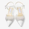 Aren Sling Back 45 White Crystal Mesh Slingbacks with Pearl Charm