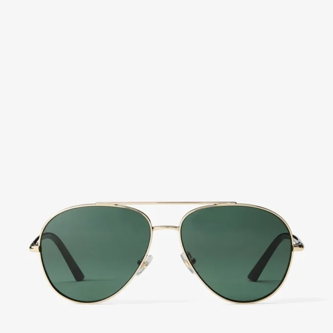 Astor Pale Gold and Green Metal Aviator Sunglasses