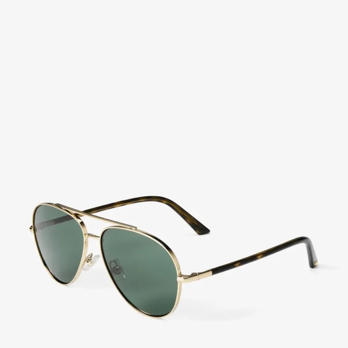 Astor Pale Gold and Green Metal Aviator Sunglasses