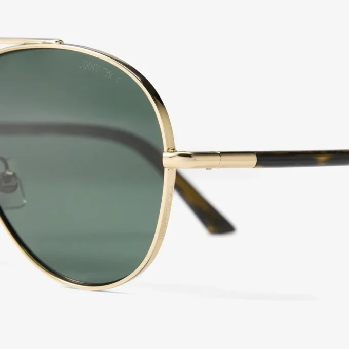Astor Pale Gold and Green Metal Aviator Sunglasses