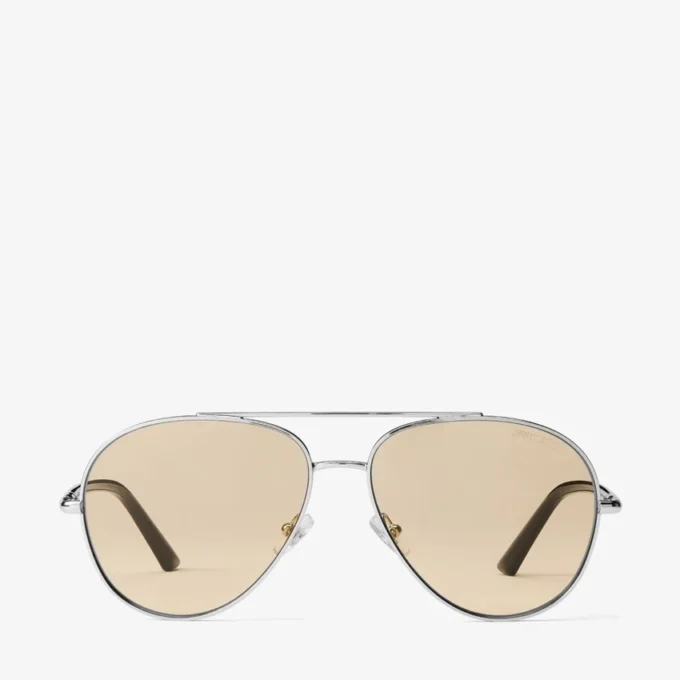 Astor Silver and Light Yellow Metal Aviator Sunglasses
