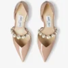 Aurelie 65 Ballet Pink Patent Leather Pointed Pumps with Pearl Embellishment