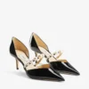 Aurelie 65 Black Patent Leather Pointed Pumps with Pearl Embellishment