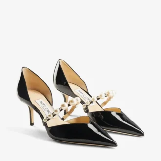 Aurelie 65 Black Patent Leather Pointed Pumps with Pearl Embellishment