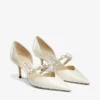 Aurelie 65 Latte Patent Leather Pointed Pumps with Pearl Embellishment