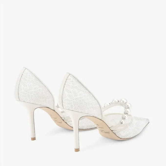 Aurelie 85 Ivory Jimmy Choo Lace Pumps with Pearl Embellishment