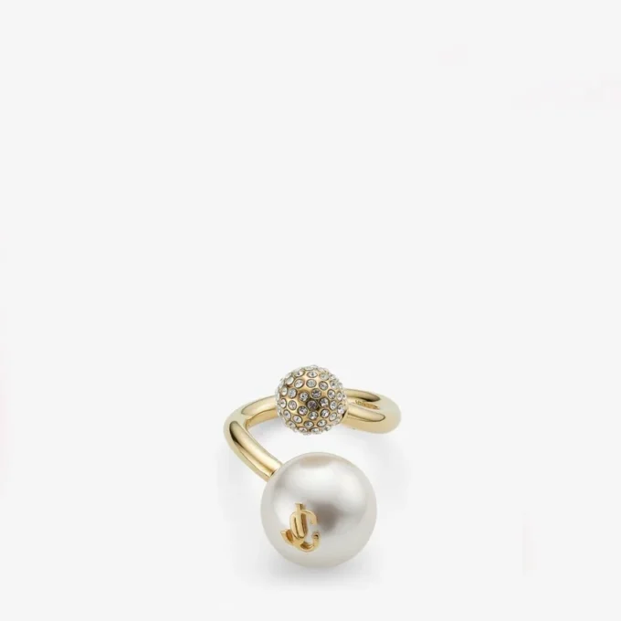 Auri Ring Gold-Finish Metal Pearl and Crystal Ring