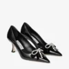 Auria 70 Black Soft Spazzolato Pumps with Velvet and Crystal Bow