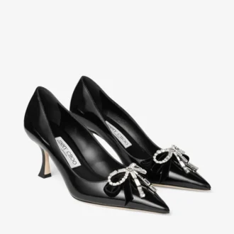 Auria 70 Black Soft Spazzolato Pumps with Velvet and Crystal Bow