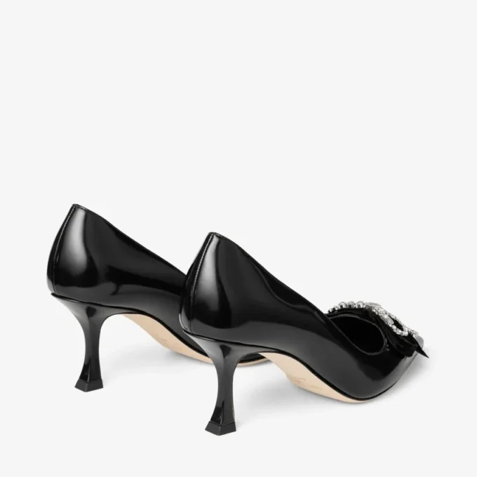 Auria 70 Black Soft Spazzolato Pumps with Velvet and Crystal Bow