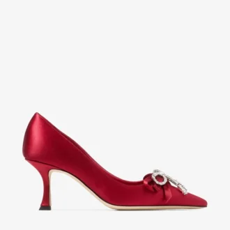 Auria 70 Ruby Red Satin Pumps with Satin and Crystal Bow