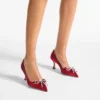 Auria 70 Ruby Red Satin Pumps with Satin and Crystal Bow