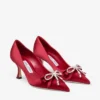 Auria 70 Ruby Red Satin Pumps with Satin and Crystal Bow