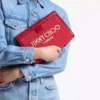 Avenue London Pouch Ruby Red and Light Gold Embroidered Raffia and Leather Pouch