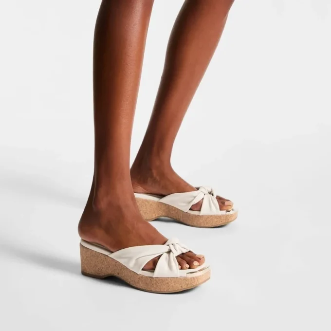 Avenue Wedge 50 Latte Nappa Leather Wedge Mules