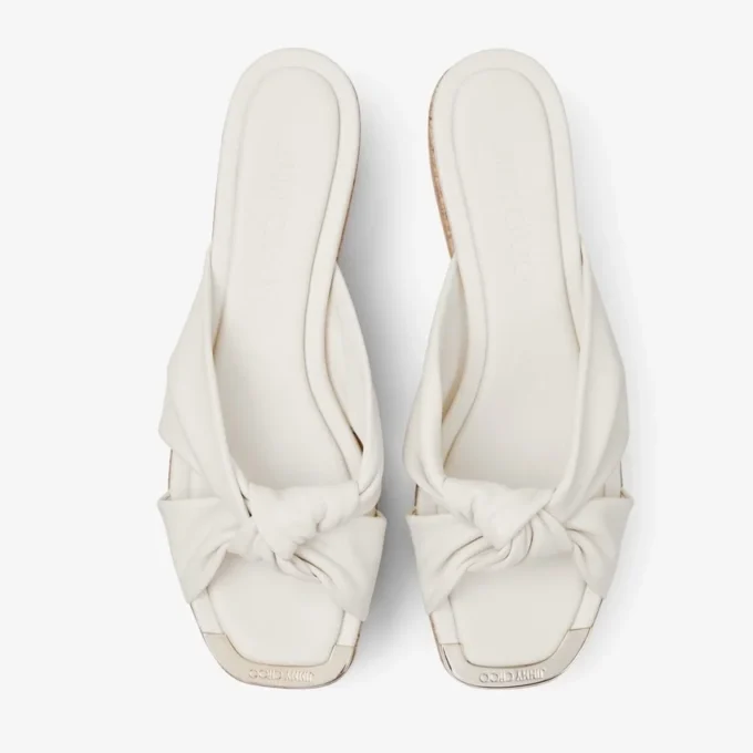 Avenue Wedge 50 Latte Nappa Leather Wedge Mules