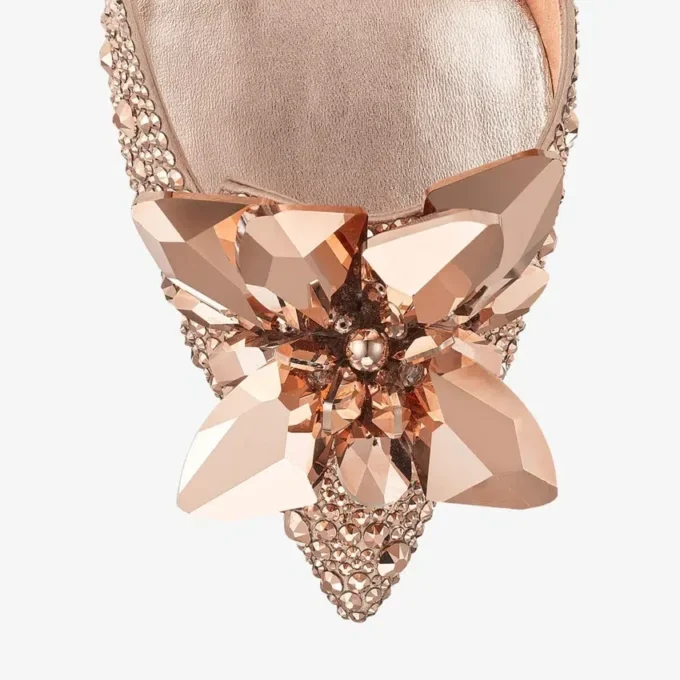 Avril Rose Gold Crystal Covered Pointy Toe Pumps