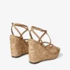 Ayla 110 Cappuccino Nappa Leather and Flower Woven Raffia Wedges