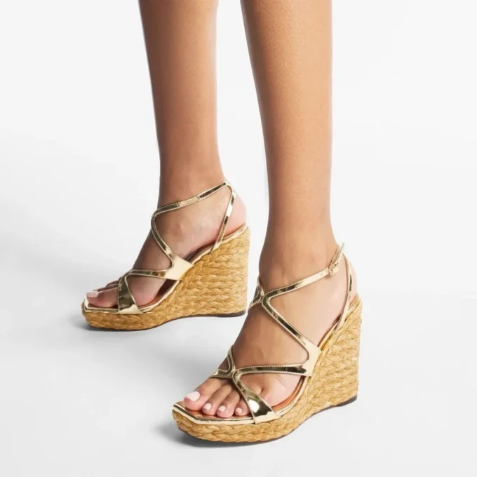 Ayla 110 Gold Metallic Leather Wedge