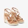 Ayla 110 Toffee and Natural Mix Suede and Nappa Leather Wedges with Fine Raffia