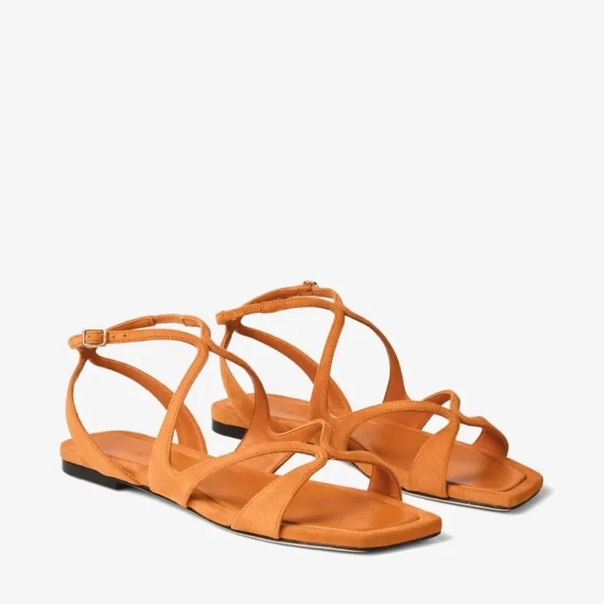 Ayla Flat Sunset Orange Suede Flat Sandals