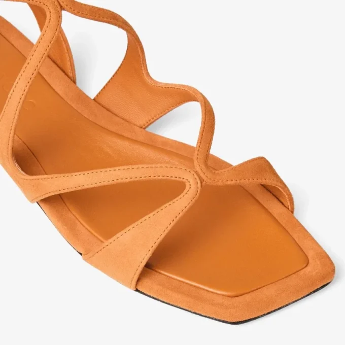 Ayla Flat Sunset Orange Suede Flat Sandals