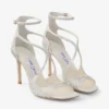 Azia 95 Ivory Satin Pumps with Crystal Embellishment